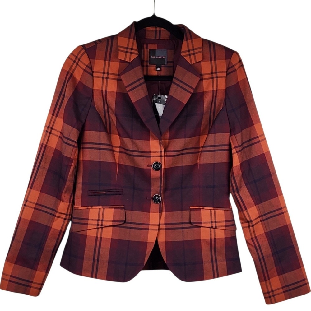 NWT The Limited Plaid Fall Colors Blazer Jacket S Autumn Orange‎ Burgundy Purple